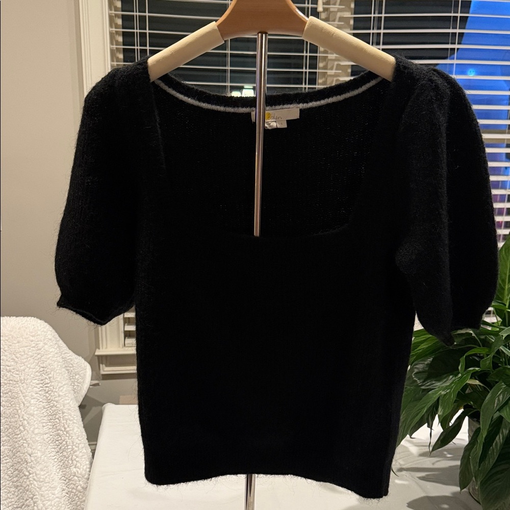 Black Square-Neck Short-Sleeve Sweater Blouse Boden
